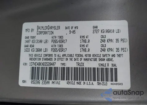 2006 Dodge Dakota Slt z USA, uszkodzony, nr VIN 1D7HE48KX6S528407